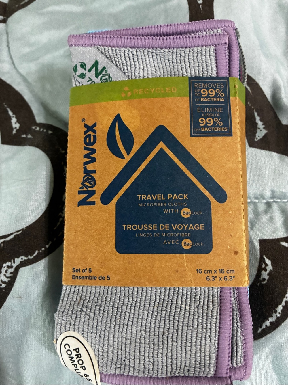 Norwex Travel Pack Microfiber Cloths - Gray with Purple Trim, see colors.